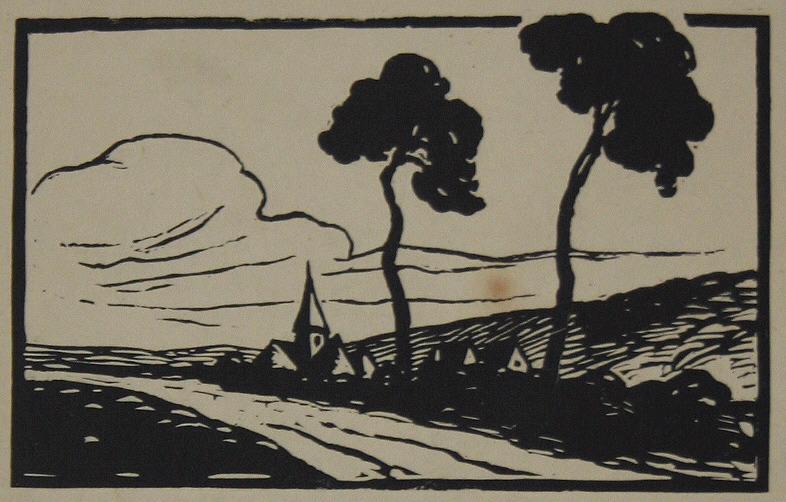 La route (deux arbres et village), Fernand Chalandre, 1er quart 20e siècle