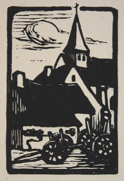 Eglise de village (charrette au premier plan), Fernand Chalandre, 1er quart 20e siècle