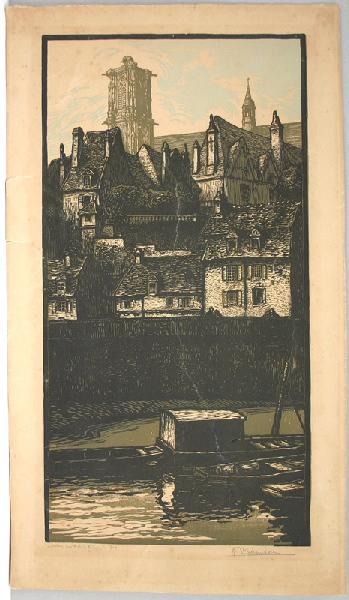 Le quai de Mantoue avec une toue cabanée, Nevers, Fernand Chalandre, 1912