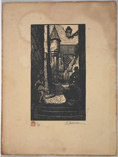 Rue animée près de la cathédrale à Nevers, Fernand Chalandre, 1er quart 20e siècle