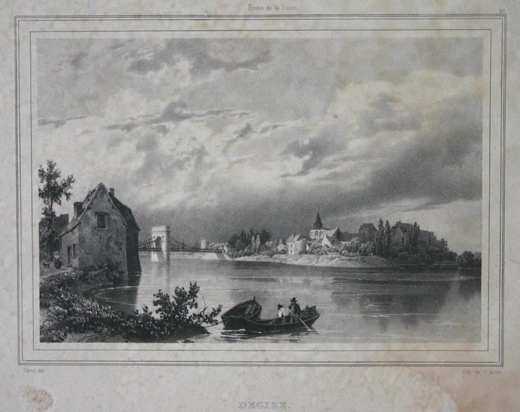 Rives de la Loire : Vue de l'île de Decize, Charles Etienne Pierre Motte, 1836