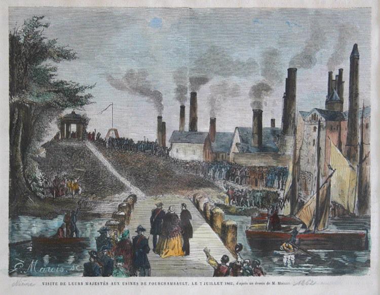 Visite de leurs majestés aux usines de Fourchambault, le 7 juillet 1862 (leurs majestés Napoléon III et Eugénie de Montijo), Louis Moullin, 1862
