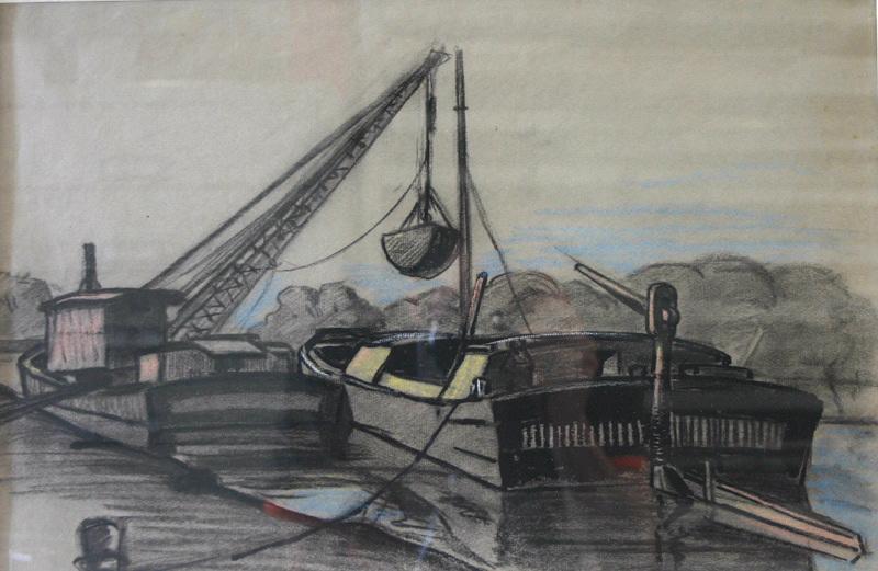 Le chargement d'une péniche, Fernand Chalandre, 1er quart 20e siècle