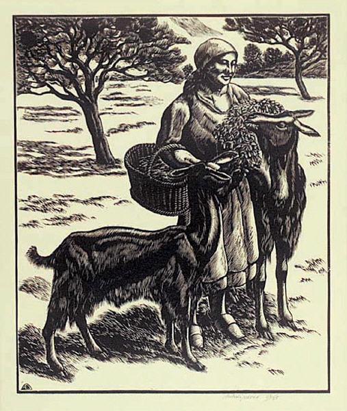 La femme aux chèvres, André Desligneres, 1ère moitié 20e siècle
