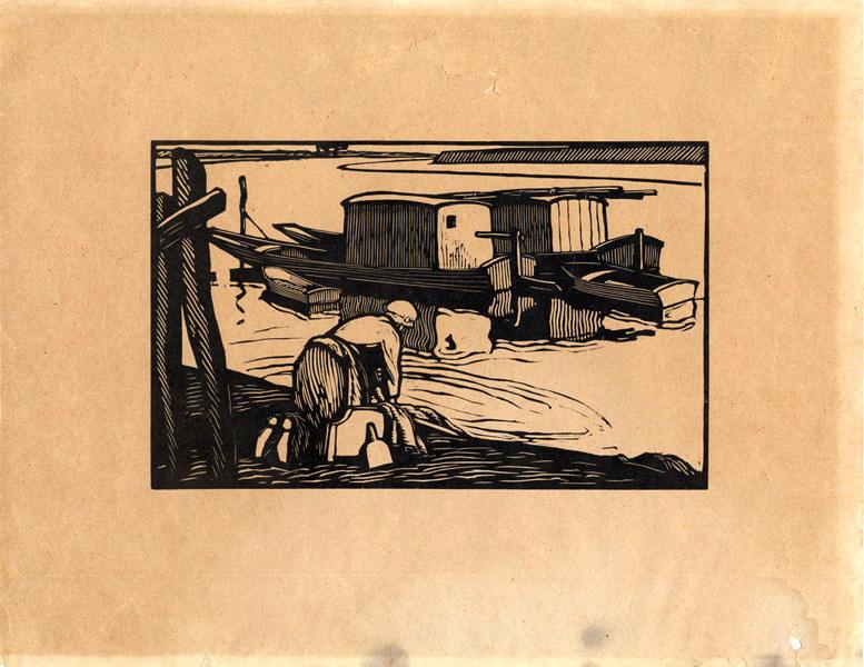 Laveuse en Loire, Fernand Chalandre, 1er quart 20e siècle