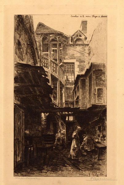 Escalier de la mère Oleyer à Nevers (La cour de la mère Oleyer donnait sur la rue de la Barre à Nevers), Fernand Chalandre, 1908