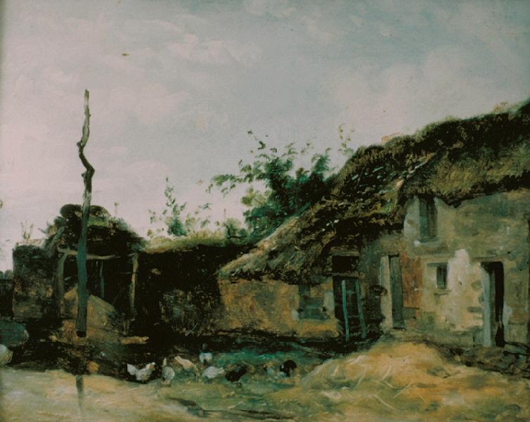 Cour de ferme, chaumière, Raymond Noël Esbrat, 1ère moitié 19e siècle
