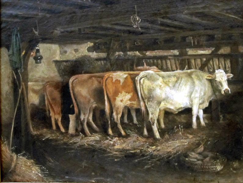 Intérieur d'une vacherie, Louis Boucomont, 1863