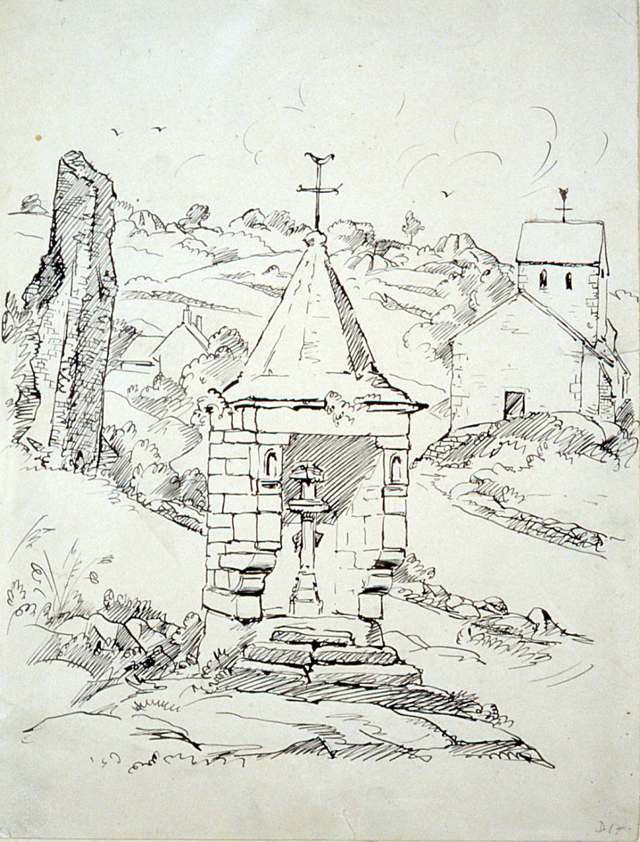 Paysage d'Uchon. L'oratoire (...) d'Uchon ; au revers : Visage du père Lagoutte et église, Louis Charlot, 1921
