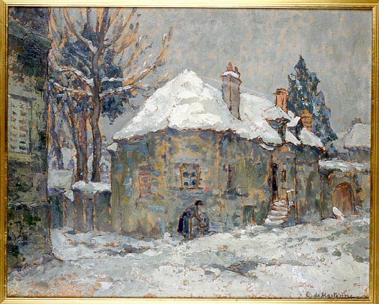 Autun sous la neige : place Ste Barbe, Etienne de Martenne, 4e quart 19e siècle, 1er quart 20e siècle