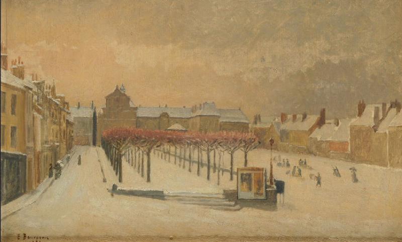 Autun sous la neige : place du Champ de Mars, Eugène Jacques Georges Bourgeois, 1921