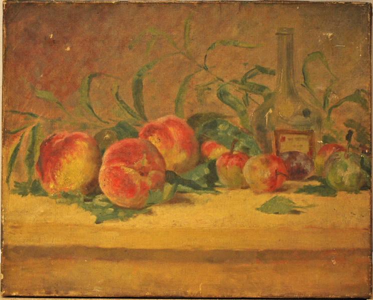 Nature morte: pêches, prunes et bouteille, Auguste Chevalier, 20e siècle