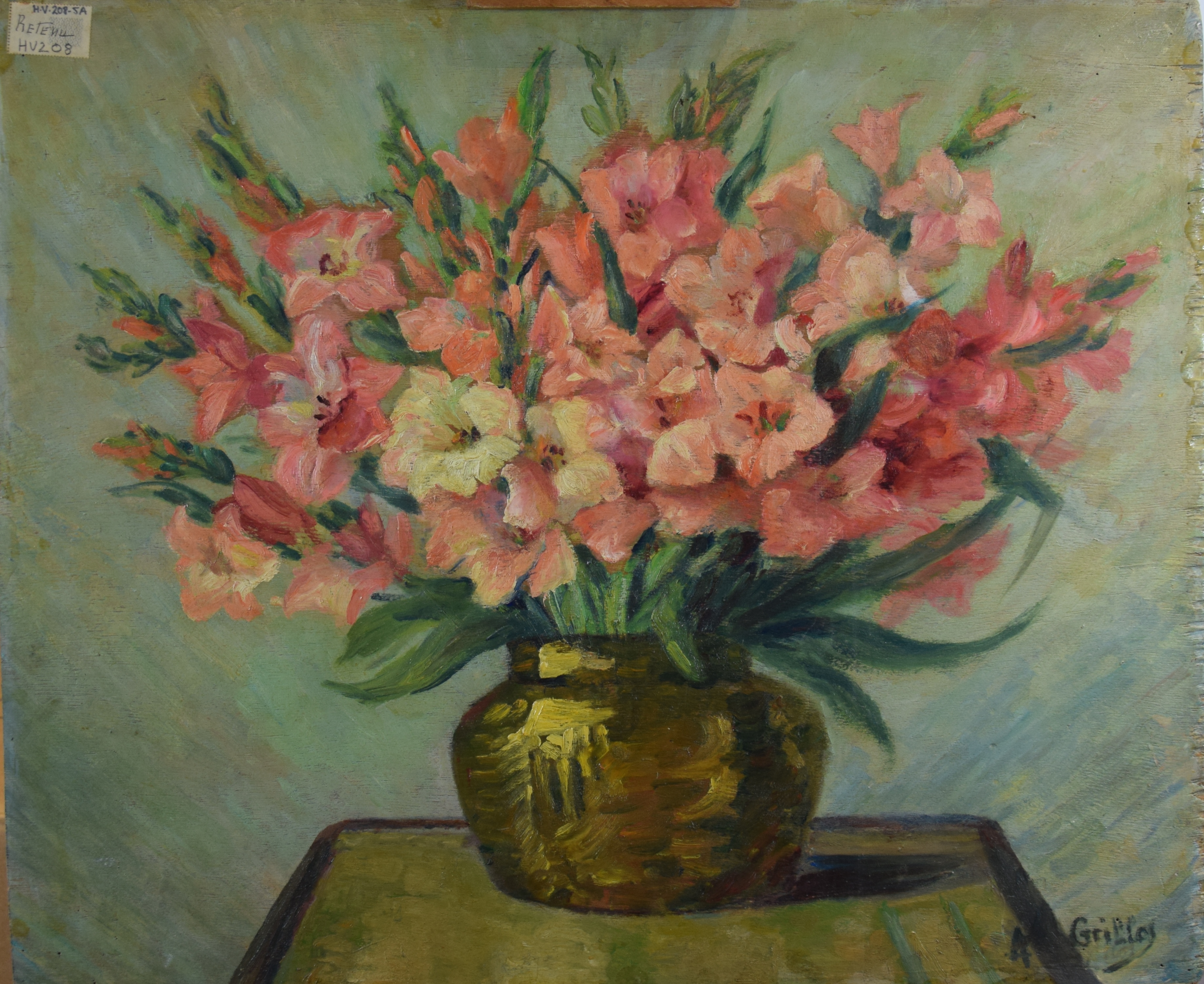 Bouquet de fleurs dans un vase (Face A recto) ; Jeux d'enfants (Face B verso), Alice Grillot, 20e siècle