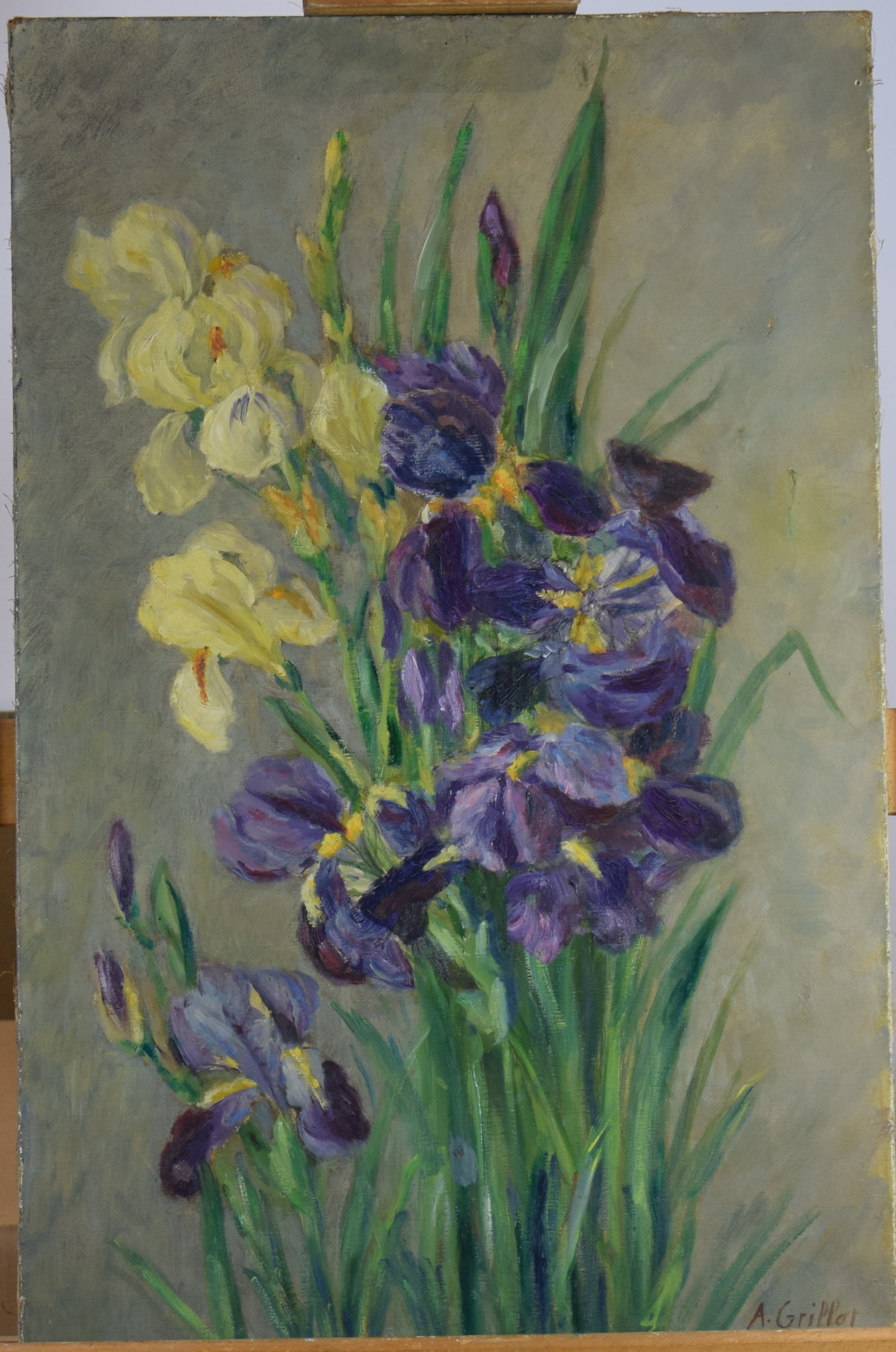 Bouquet de fleurs jaunes et mauves, Alice Grillot, 20e siècle