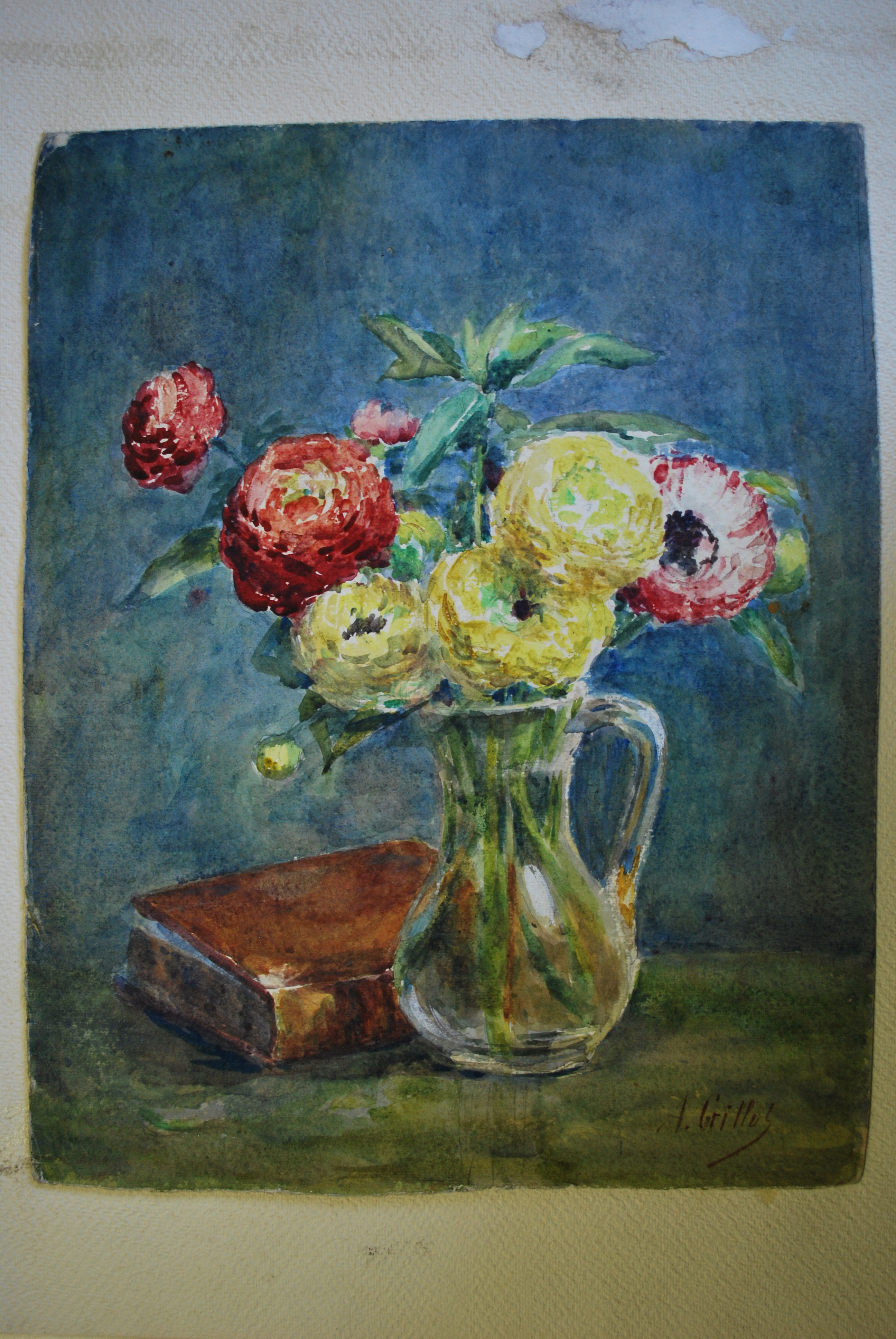 Bouquet de fleurs et livre, Alice Grillot, 20e siècle