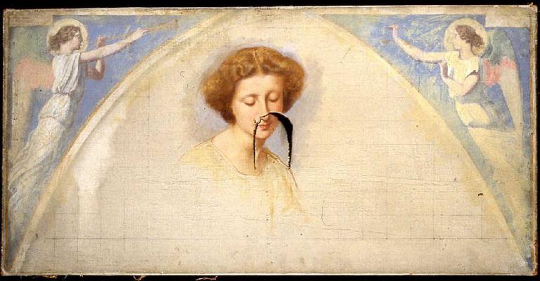 Tête de femme et deux anges, Charles Philibert Mariller, 19e siècle
