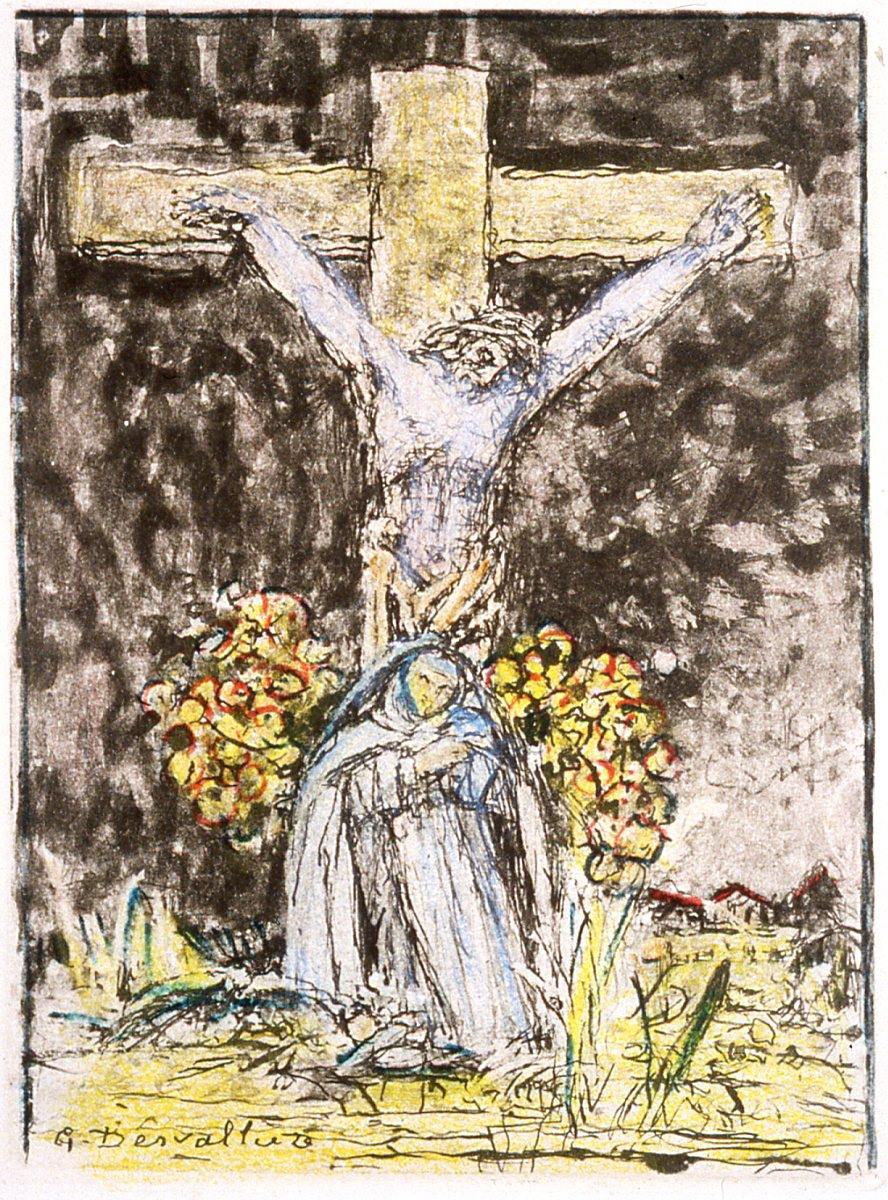 Sainte Thérèse de l'Enfant Jésus au pied du Christ en croix, George Desvallieres, 1ère moitié 20e siècle