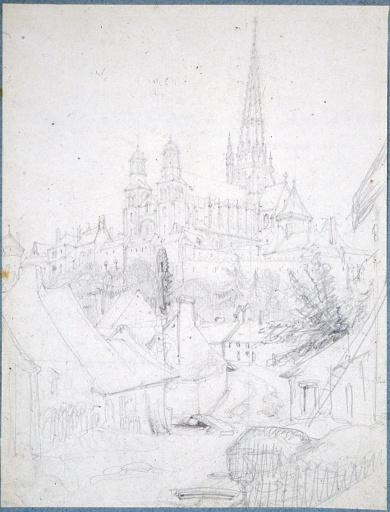 La cathédrale d'Autun vue du faubourg Talus, Emile Sagot, 19e siècle