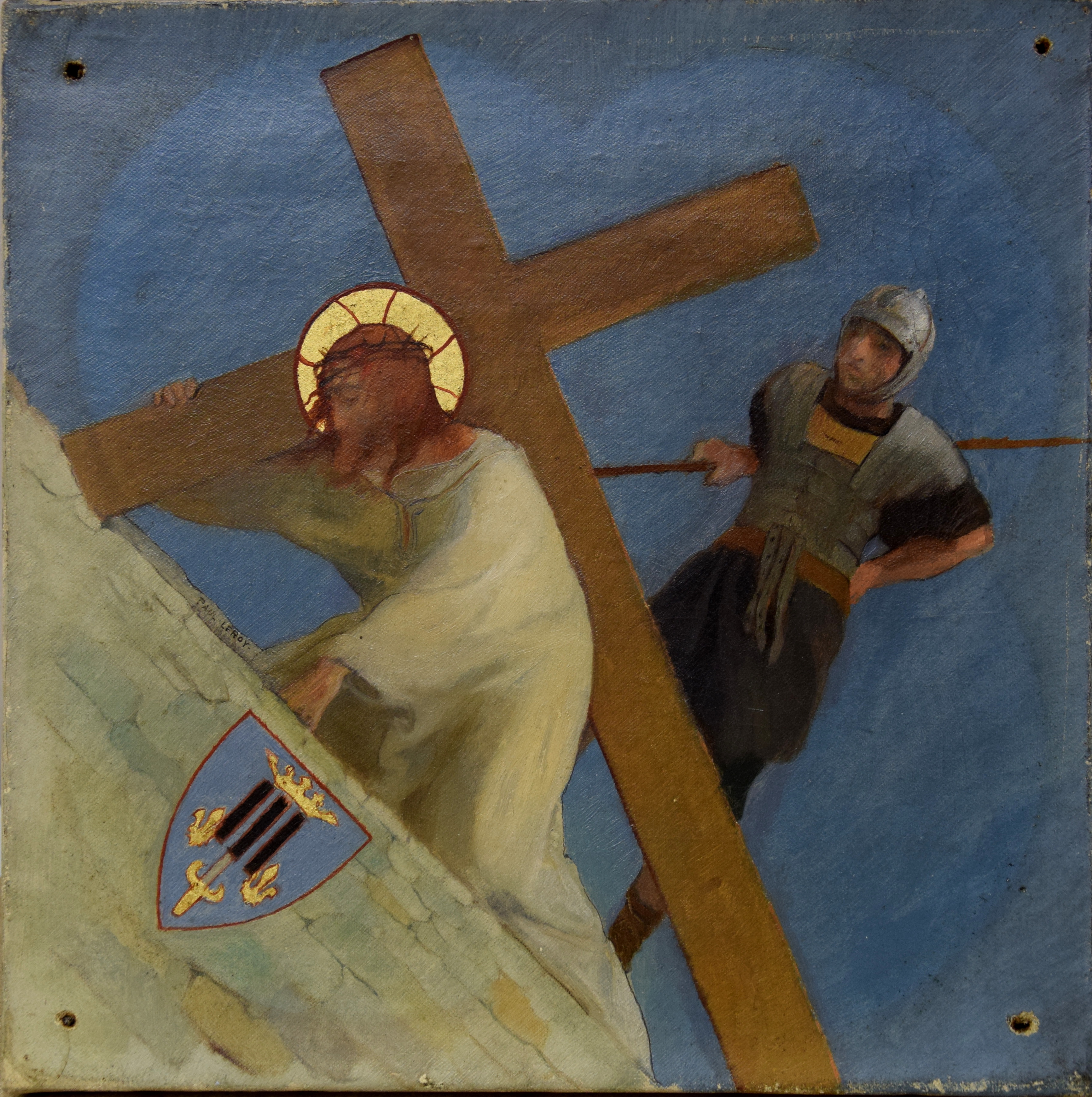 Chemin de croix 3e station : Jésus tombe sous la poids de la croix, Paul Alexandre Alfred Leroy, 1915