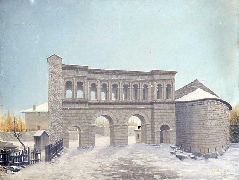 La porte Saint-André à Autun (sous la neige), J. M. Berthelon, 1896