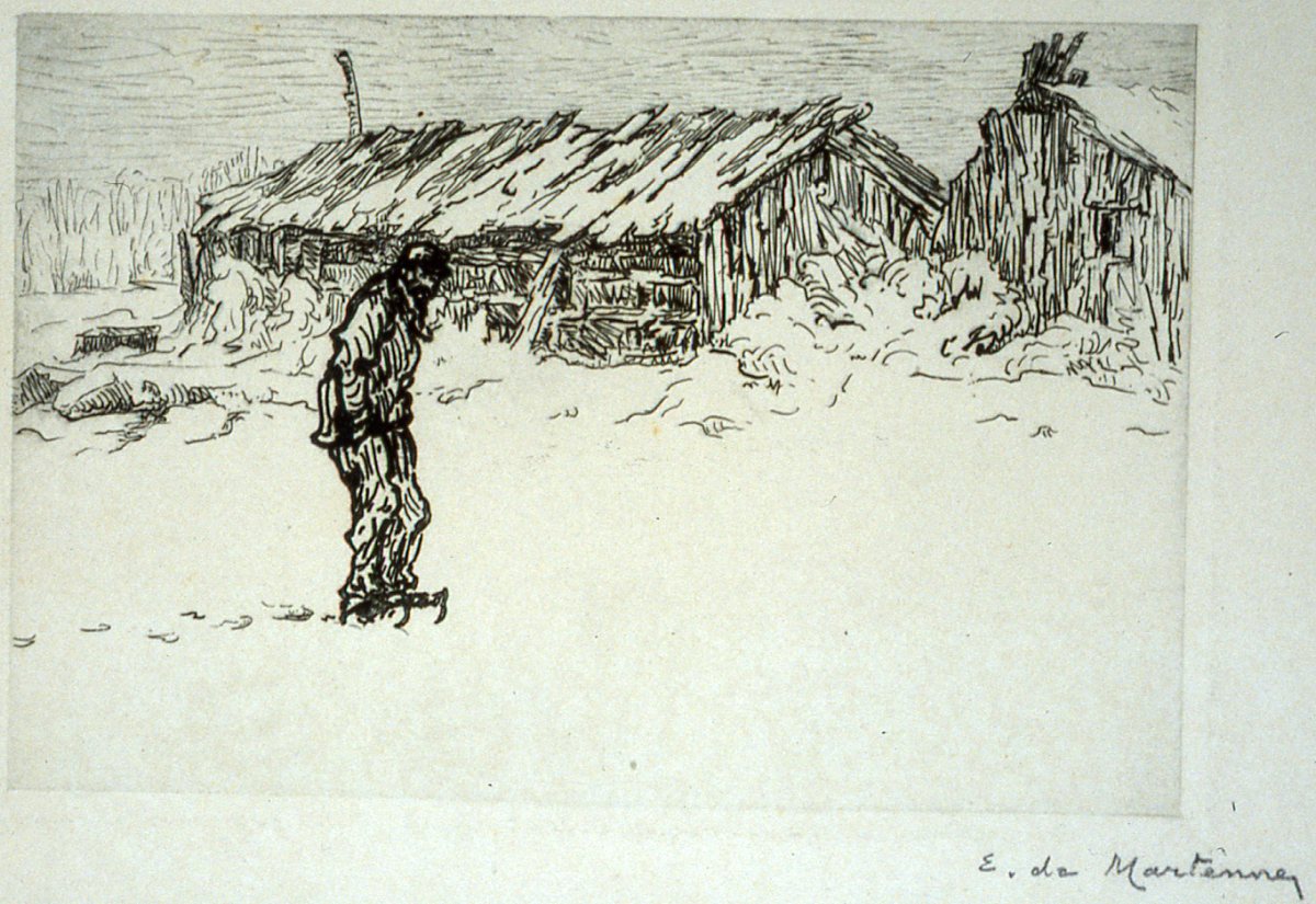 Paysage de neige avec personnage et chaumière, Etienne de Martenne, 4e quart 19e siècle, 1er quart 20e siècle