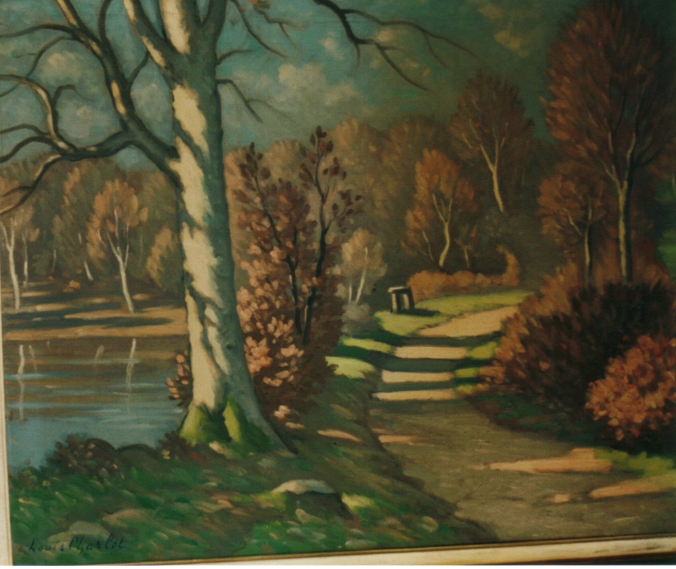 Paysage au chemin et à l'étang, Louis Charlot, 1ère moitié 20e siècle