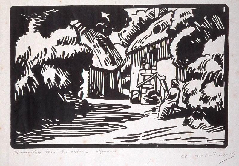 Chaumières dans les arbres, Morvan, Albert Montmerot, 1ère moitié 20e siècle