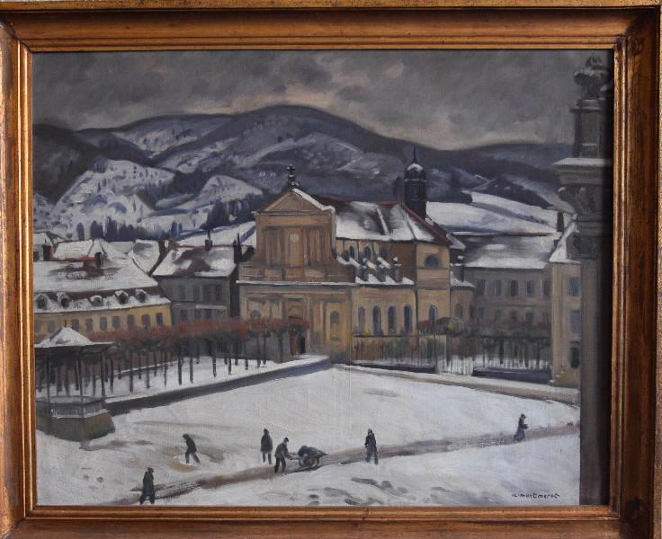 Autun sous la neige: place du Champ de Mars, Albert Montmerot, 1935