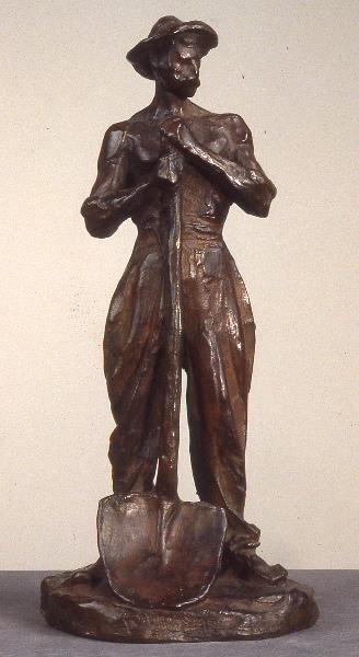 Homme appuyé sur une pelle des deux mains ; Travailleur debout tenant une bêche, Aimé Jules Dalou, 1889,1898,1902