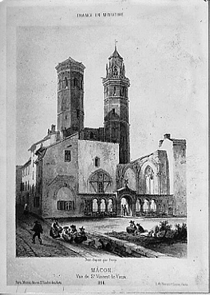 Mâcon, vue de Saint-Vincent le Vieux, Auguste Victor Deroy, 1860