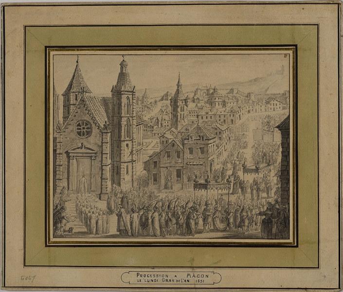 Procession à Mâcon, le lundi gras de l'an 1651, Pierre Paul Sevin, 1700 vers