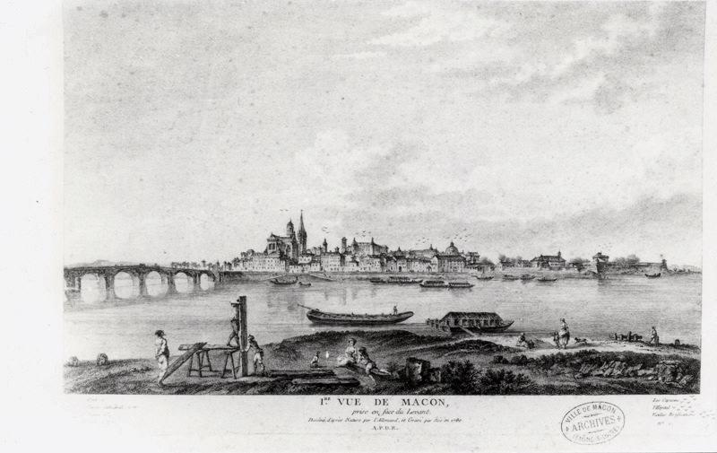 1ère vue de Mâcon prise en face du Levant, Jean-Baptiste Lallemand, 1780