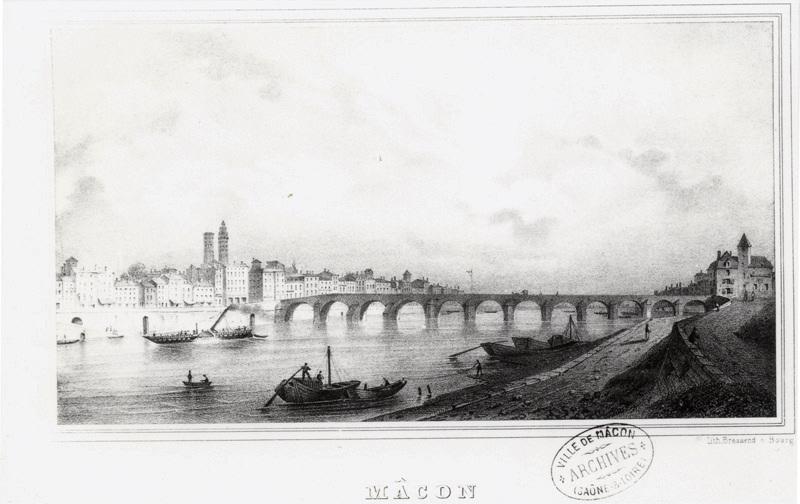Mâcon (vue du Sud) vers 1842, Victor Cassien, 1842