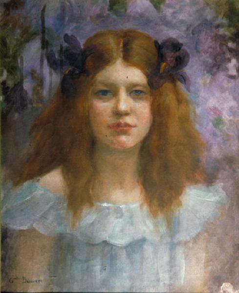 Jeune fille aux iris, Gaston Bussière, 4e quart 19e siècle, 1er quart 20e siècle