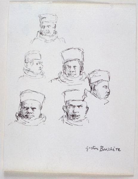 Etude : Six têtes d'hommes, Gaston Bussière, 4e quart 19e siècle, 1er quart 20e siècle