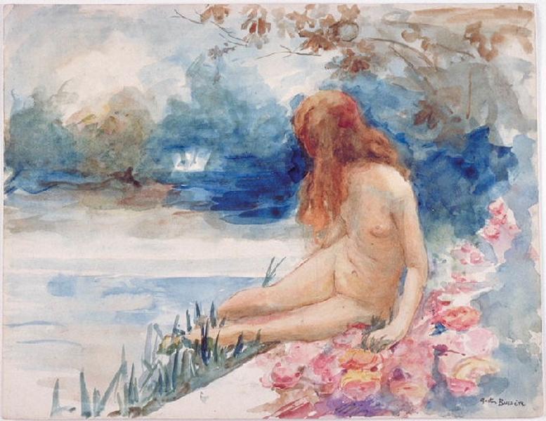 Nu au bord de l'eau, Gaston Bussière, 4e quart 19e siècle, 1er quart 20e siècle