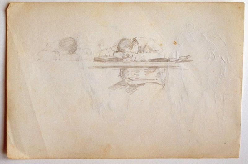 Etude : deux hommes somnolants (recto) ; Etudes de cheval : tête et croupe (verso), Gaston Bussière, 1880 vers