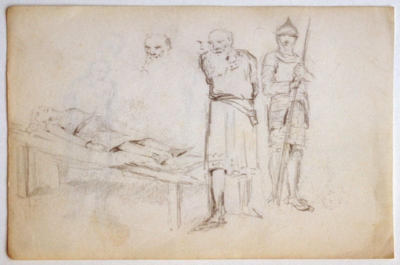 Scène historique : personnages autour d'un mort (recto) ; Scène historique : personnages autour d'un mort (verso), Gaston Bussière, 1880 vers