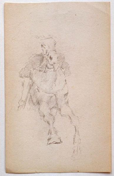 Etude de cheval au galop (recto) ; soldat en pied au repos (verso), Gaston Bussière, 1880 vers