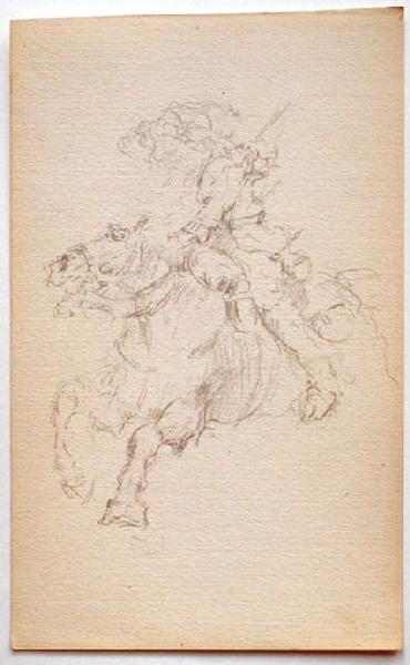 Etude de cheval monté au galop (recto) ; militaires attablés (verso), Gaston Bussière, 1880 vers
