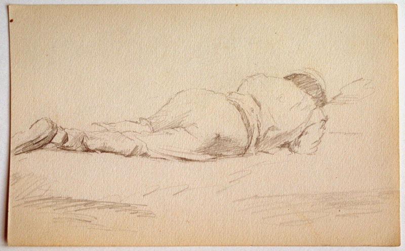Homme endormis sur le ventre (recto) ; Etude : croupe d'un cheval (verso), Gaston Bussière, 1880 vers