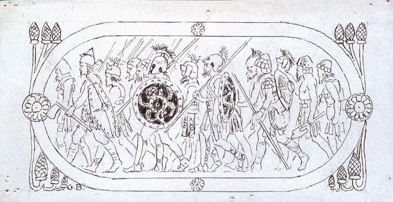Salammbô, Bandeau de tête de chapitre - Cartouche avec frise de guerriers_0
