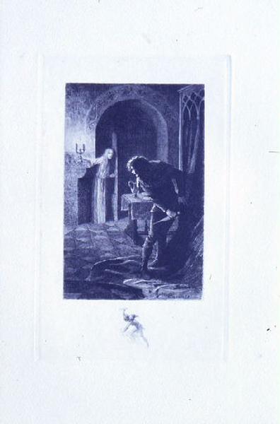 Saint Julien l'Hospitalier, chapitre 02 - Il crut voir le fantôme de sa femme (tirage bleu), Gaston Bussière, 1912