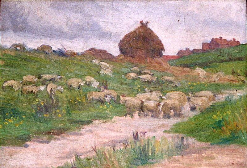 Meule et moutons dans un paysage, Hippolyte Petitjean, 4e quart 19e siècle