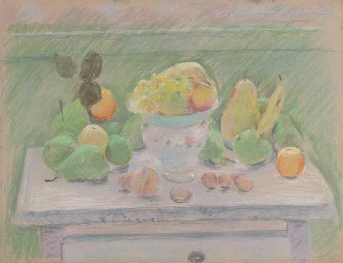 Paysage à l'arbre (pastel au recto) ; Nature morte au compotier (pastel au verso)_1