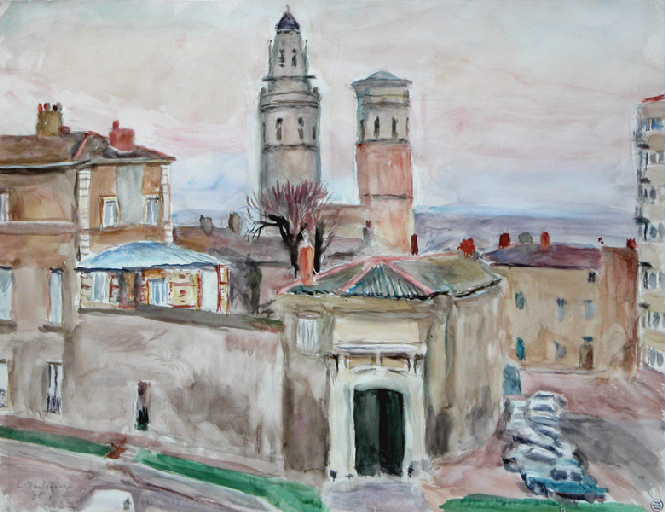 La place de la Baille et les tours du Vieux Saint-Vincent (au recto) ; Composition à la bouteille et aux verres (au verso), Louis Thibaudet, 1975