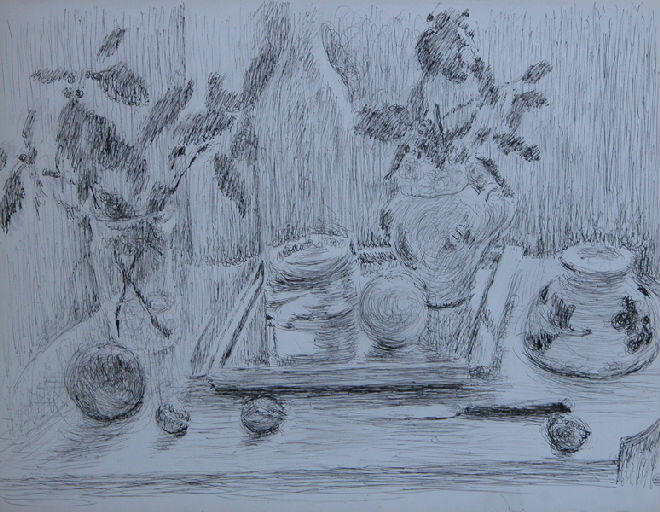 Nature morte à la bouteille et aux vases de fleurs, Louis Thibaudet