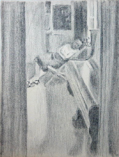 Scène d'intérieur avec piano et une femme allongée sur un transat, Louis Thibaudet