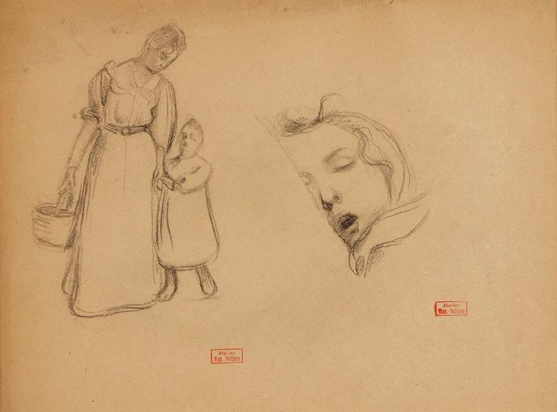 Etudes : Madame Petitjean et sa fille, Hippolyte Petitjean, 4e quart 19e siècle, 1er quart 20e siècle