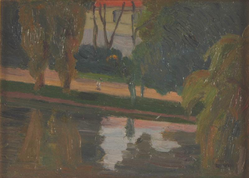 Paysage animé au bord d'une rivière, Hippolyte Petitjean, 4e quart 19e siècle, 1er quart 20e siècle